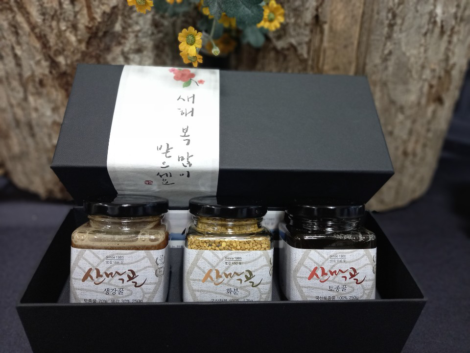 [설 선물세트]토종꿀250g/ 화분250g /생강꿀250g 3종 선물세트